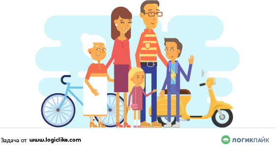 картинка к задаче на рассуждения про взрослых и детей, велосипеды и скутеры