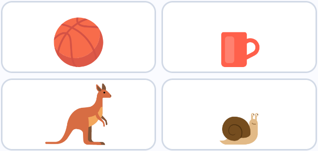 Piłka, kubek, kangur, ślimak – ilustracja do zadania