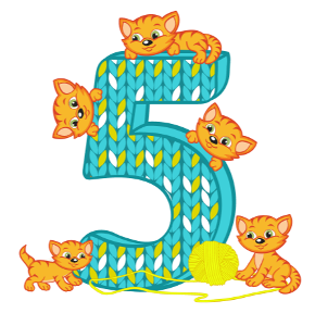 5 котят - картинка к загадкам про цифру 5