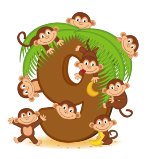 9 обезьянок - картинка к загадкам про цифру 9